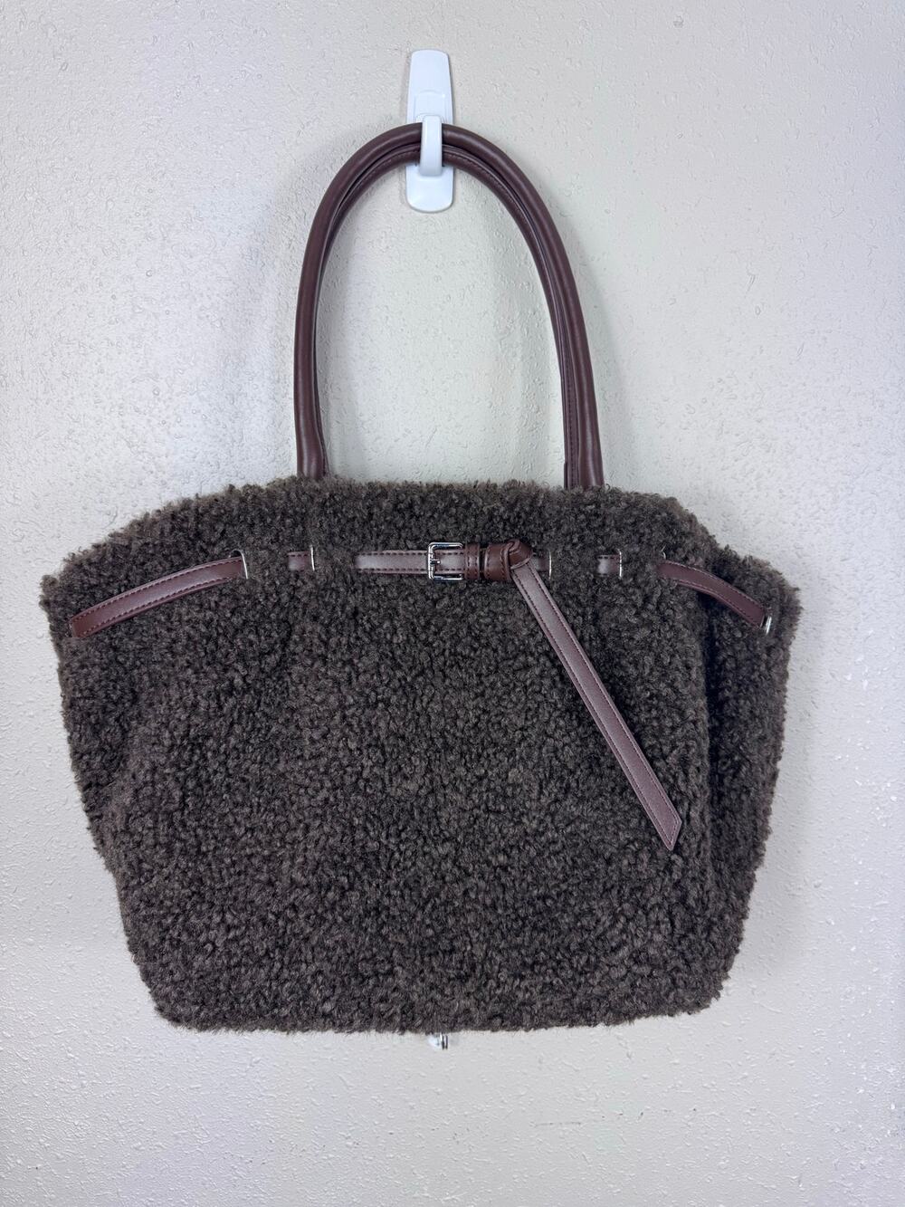Anthropologie Brown Belted Sherpa Large Tote Bag